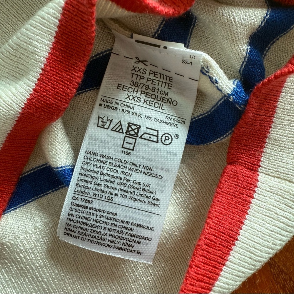 Banana Republic Blue and Cream Striped Crewneck Sweater with a Fun Pop of Red - Picture 6 of 8